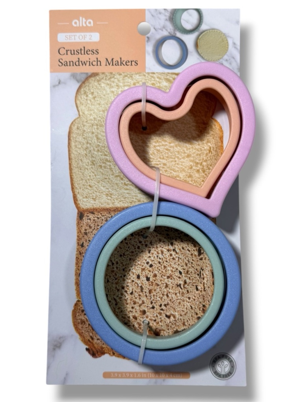 alta Heart & Circle Crustless Sandwich Makers - Pink, Peach, Blue, Mint